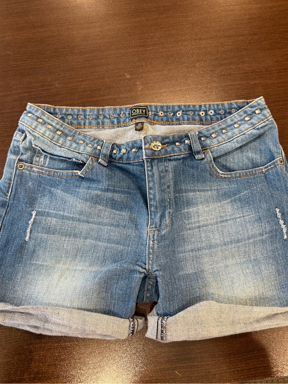 Obey Black Label on Blue Denim with Orange Stitching